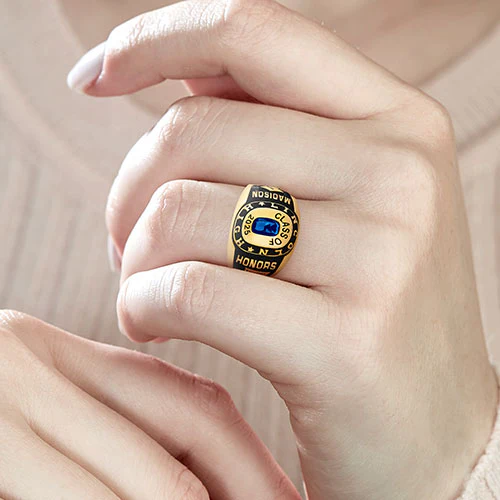 Ladies Yellow CELEBRIUM Double Row Traditional Class Ring - Image 2