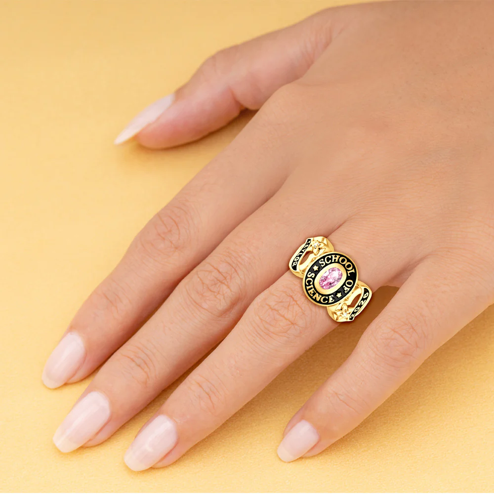 Ladies Yellow Celebrium? Sweetheart Class Ring with Diamond Accents - Image 2
