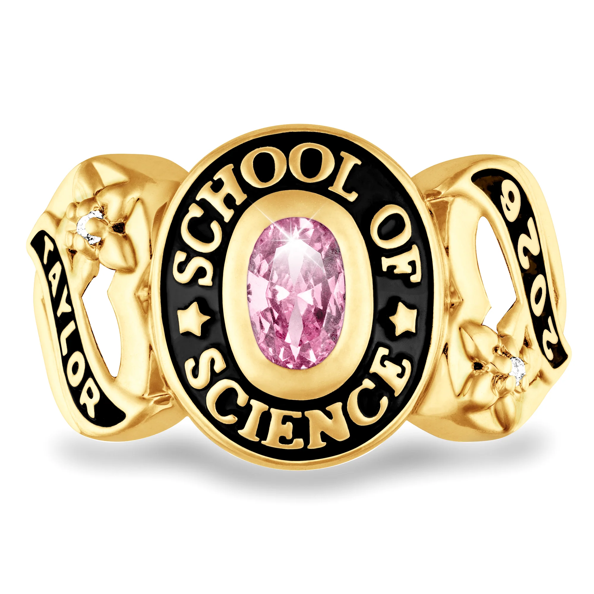 Ladies Yellow Celebrium? Sweetheart Class Ring with Diamond Accents - Image 3