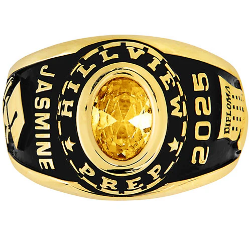 Ladies Yellow CELEBRIUM Traditional Oval Stone Class Ring - Image 3