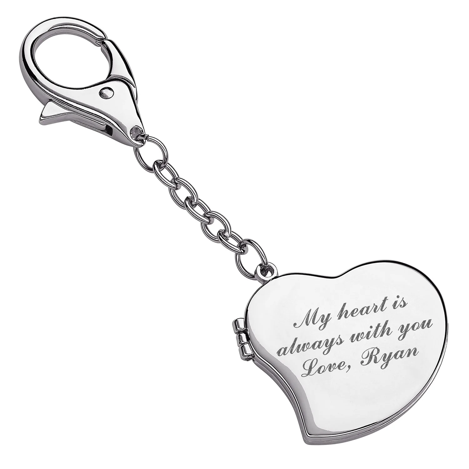 Large Heart Photo Locket Engraved Key Chain
