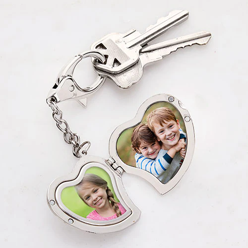 Large Heart Photo Locket Engraved Key Chain - Image 4