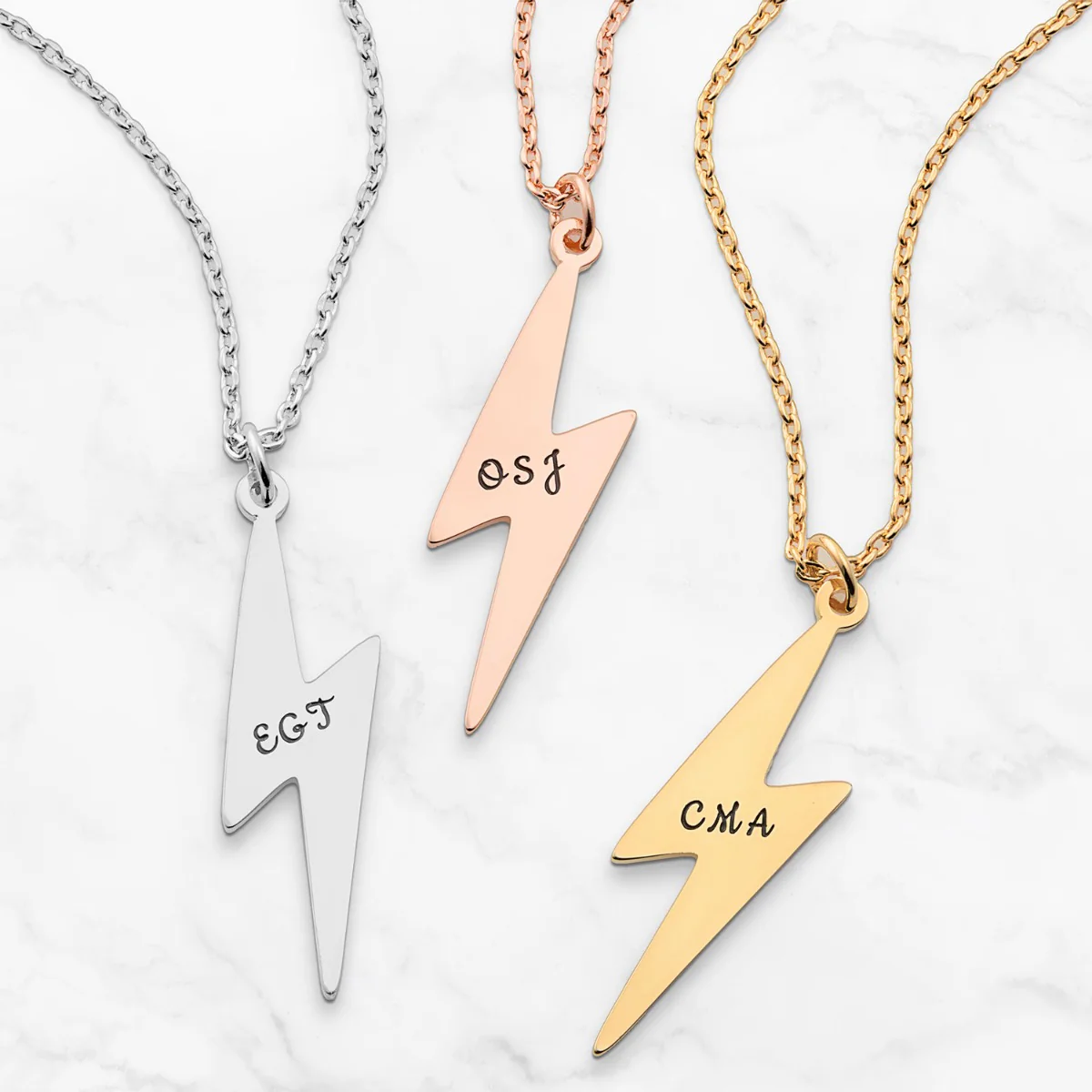 Lightning Bolt with Engraved Initials Necklace