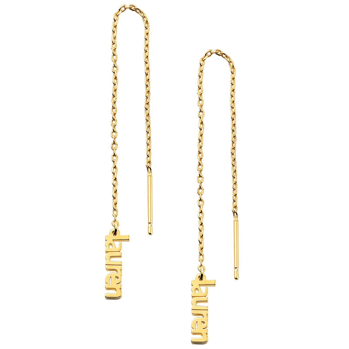 Lower Case Cut Out Name Threader Earrings - Image 4