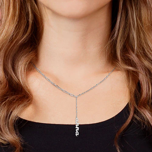 Lowercase Script Mixed Chain Adjustable Y-Necklace - Image 3