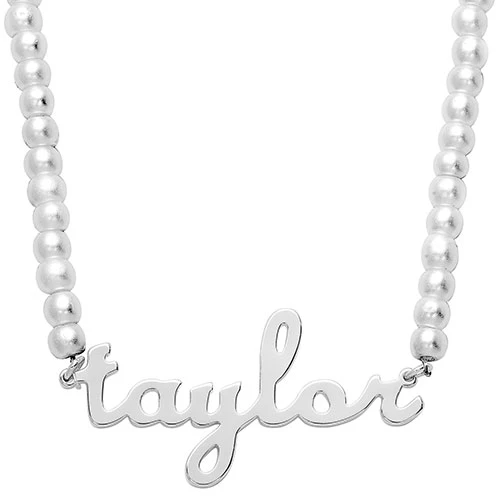 Lowercase Script Name Glass Pearl Necklace - Image 2