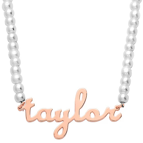 Lowercase Script Name Glass Pearl Necklace - Image 6