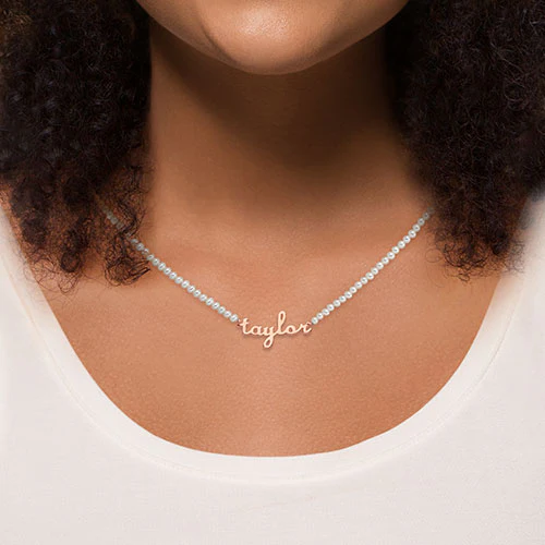 Lowercase Script Name Glass Pearl Necklace - Image 7