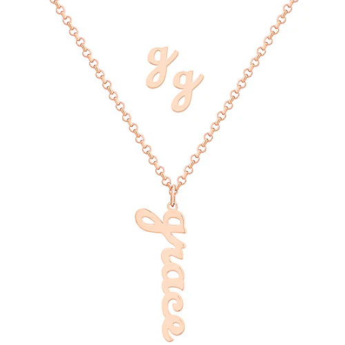Lowercase Script Name Necklace and Initial Earring Set - Image 7
