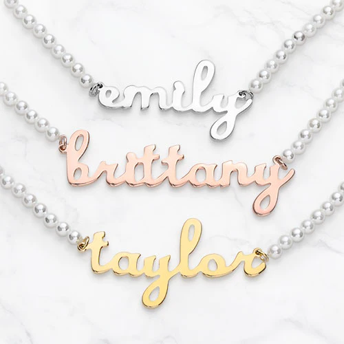 Lowercase Script Name Shell Pearl Necklace