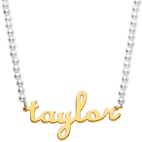 Lowercase Script Name Shell Pearl Necklace - Image 4