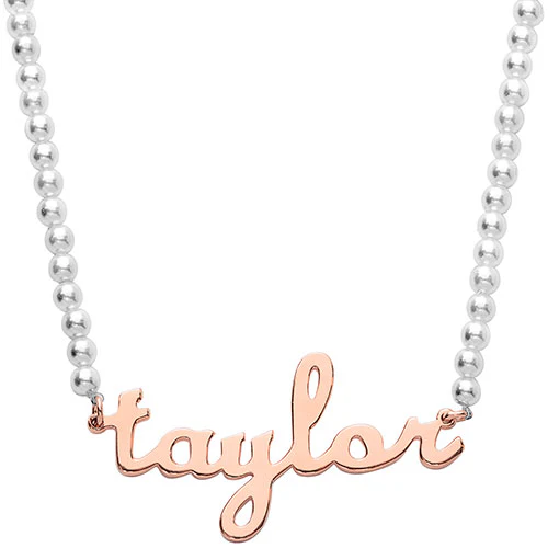 Lowercase Script Name Shell Pearl Necklace - Image 6