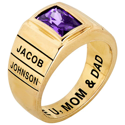 Men's 14K Gold over Sterling Checkerboard Birthstone Freestyle Class Ring - Image 3