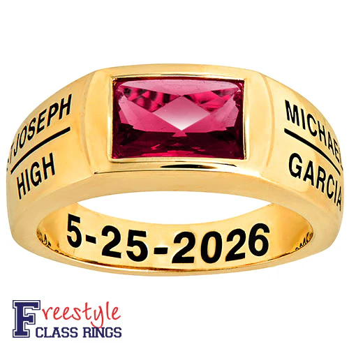 Men's 14K Gold over Sterling Checkerboard Birthstone Freestyle Class Ring - Image 3