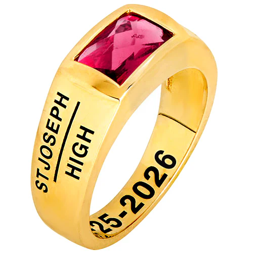 Men's 14K Gold over Sterling Checkerboard Birthstone Freestyle Class Ring - Image 4