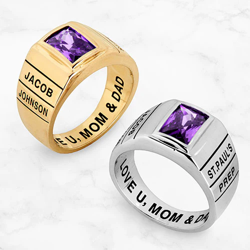 Men's 14K Gold Plated Checkerboard Birthstone Freestyle Class Ring - Image 4
