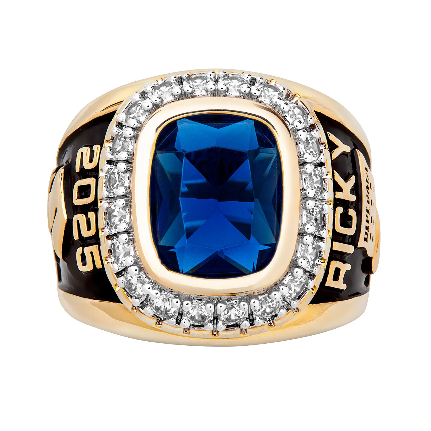 Men's 14K Gold Plated CZ Encrusted Traditional Personalized Class Ring - Image 3
