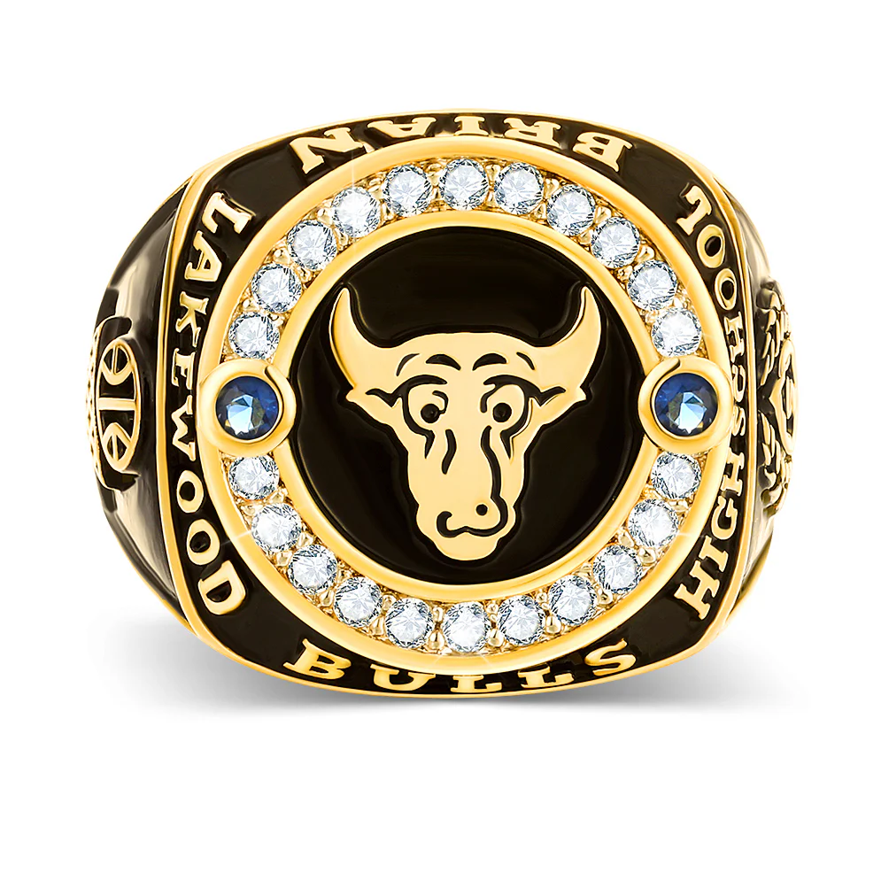 Men's 14K Gold Plated CZ Multiple Graphics Traditional Birthstone Class Ring - Image 2