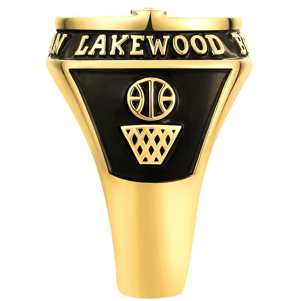 Men's 14K Gold Plated CZ Multiple Graphics Traditional Birthstone Class Ring - Image 3