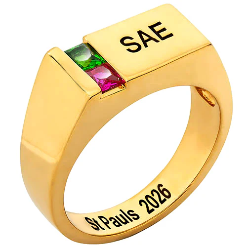 Men's 14K Gold Plated Engraved Square Stone Signet Freestyle Class Ring - Image 3