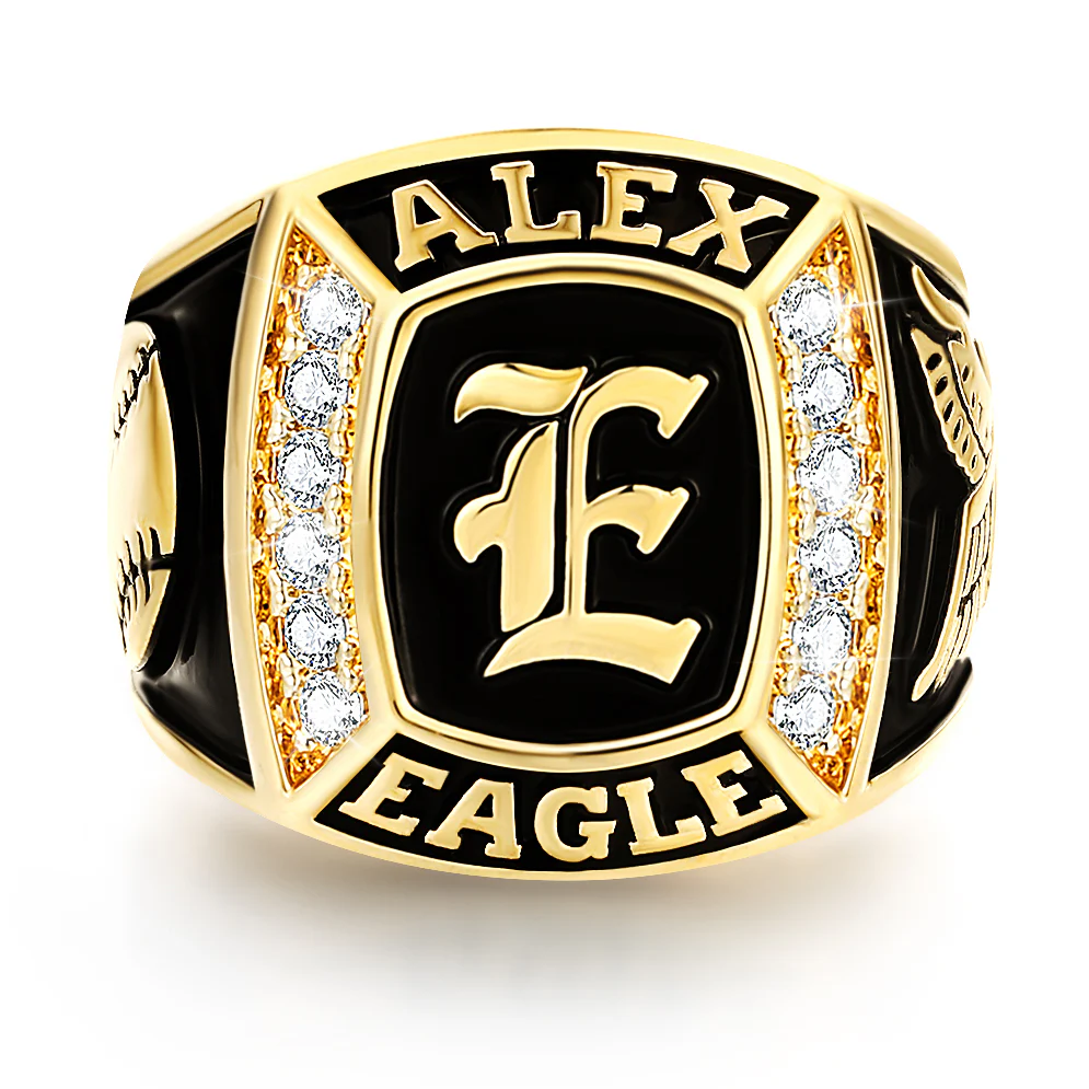 Men's 14K Gold Plated Initial Traditional CZ Square Birthstone Class Ring - Image 2