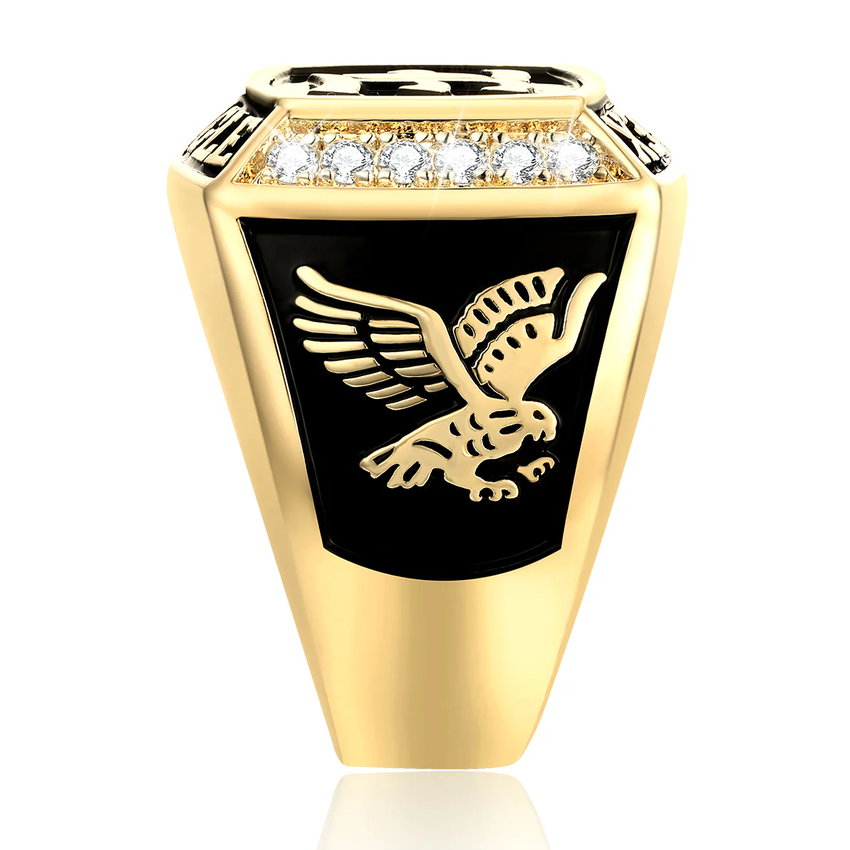 Men's 14K Gold Plated Initial Traditional CZ Square Birthstone Class Ring - Image 4