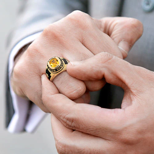 Men's 14K Gold Plated Traditional Cushion Birthstone Class Ring - Image 5