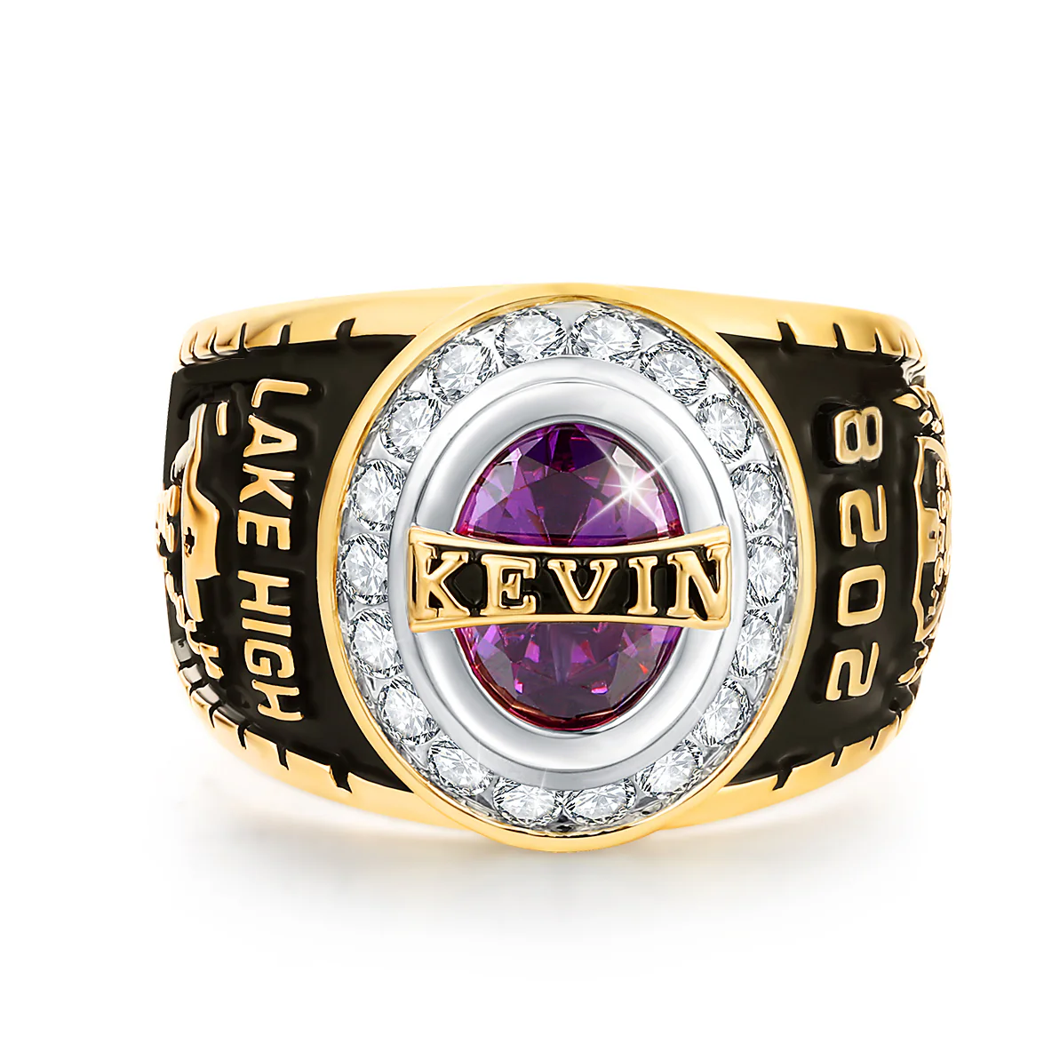 Men's 14K Gold Plated Traditional CZ Oval Stone Personalized Top Class Ring - Image 2