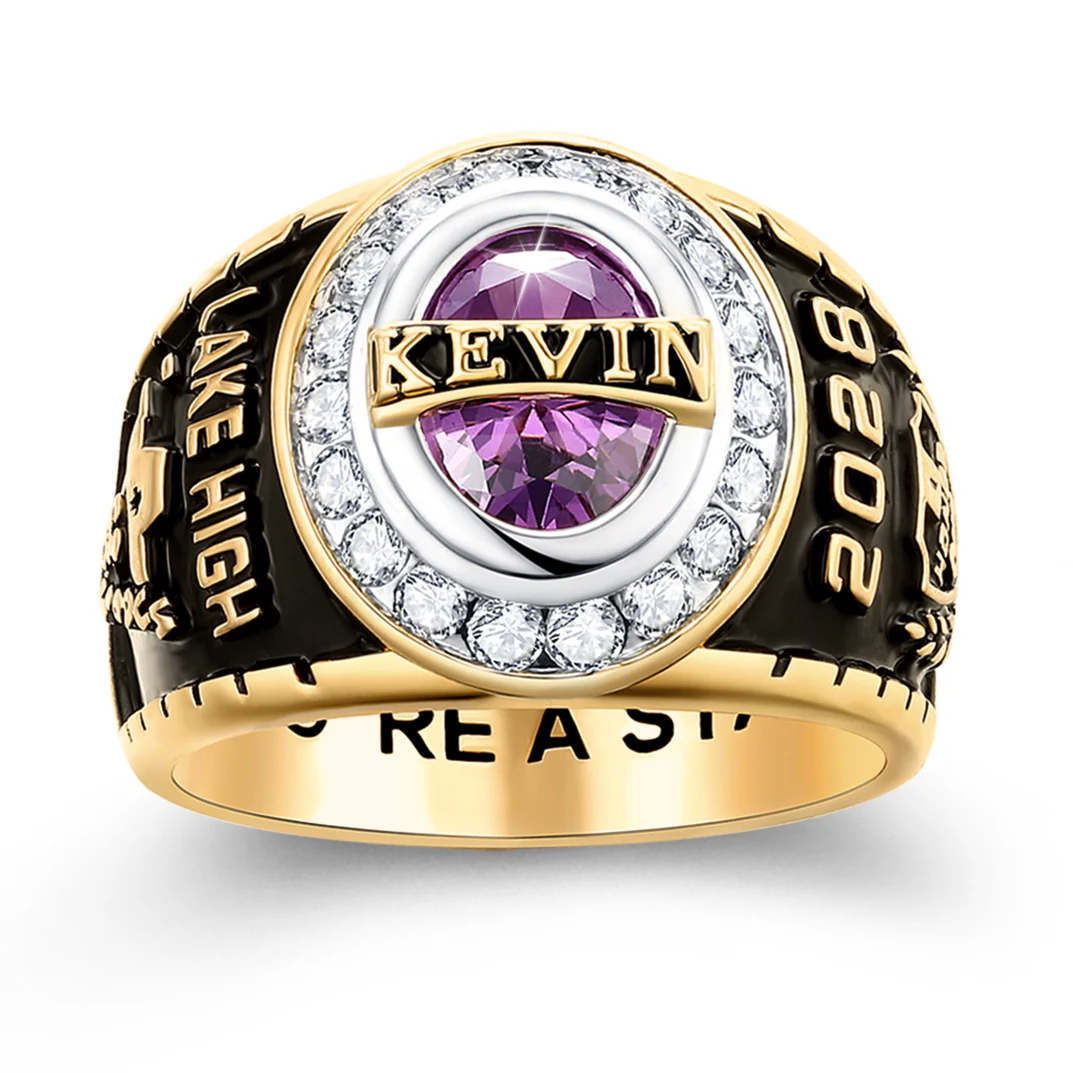 Men's 14K Gold Plated Traditional CZ Oval Stone Personalized Top Class Ring - Image 5