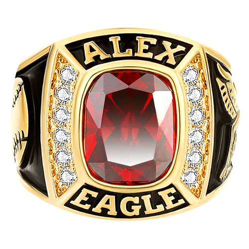 Men's 14K Gold Plated Traditional CZ Square Birthstone Class Ring - Image 2