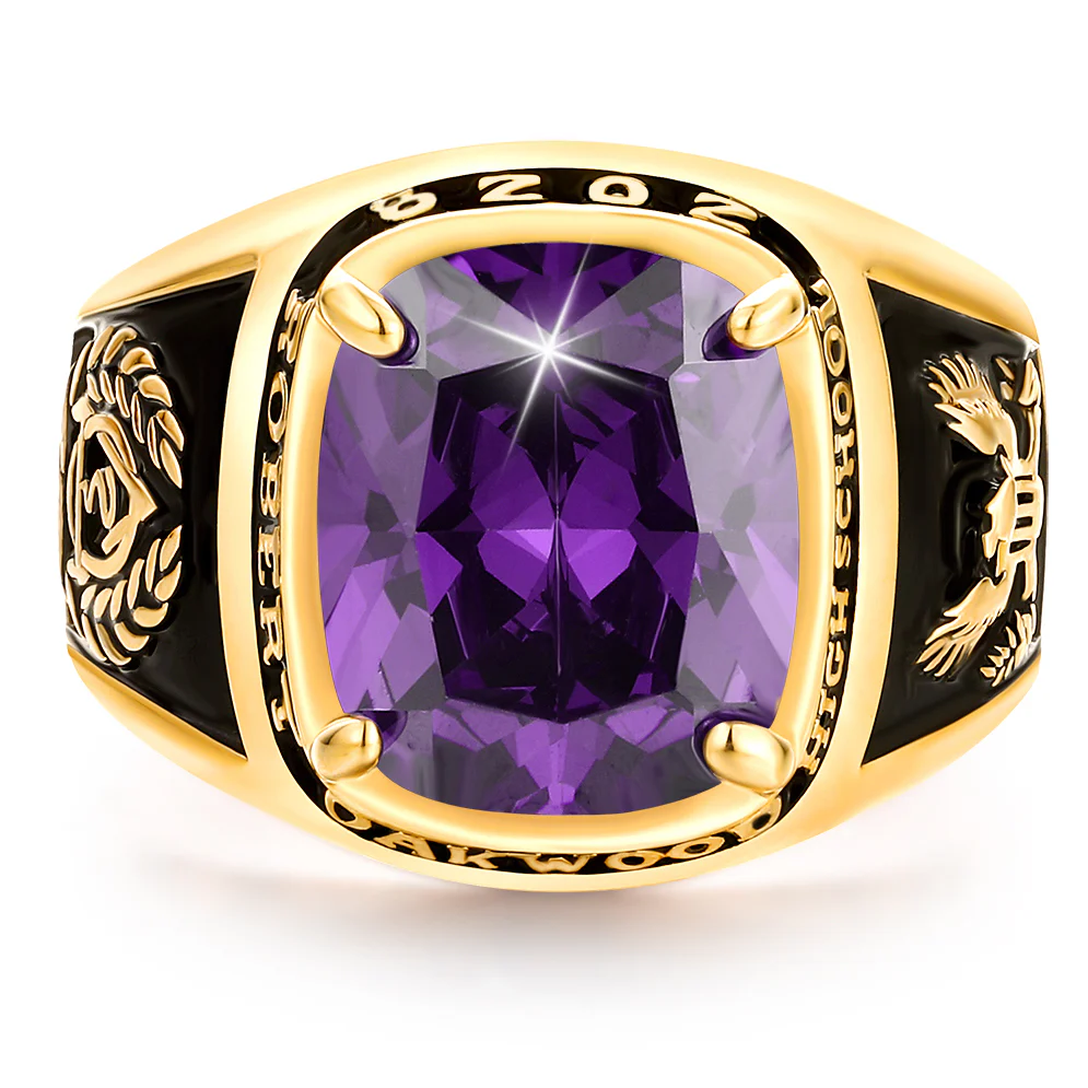 Men's 14K Gold Plated Traditional Prong station Birthstone Class Ring - Image 2