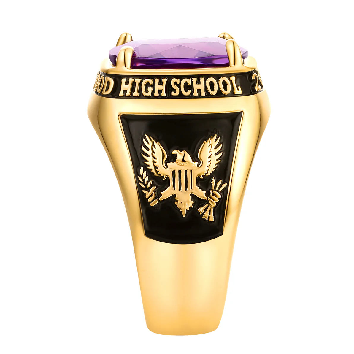 Men's 14K Gold Plated Traditional Prong station Birthstone Class Ring - Image 4