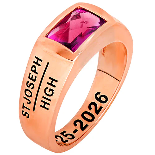 Men's 14K Rose Gold over Sterling Checkerboard Birthstone Freestyle Class Ring - Image 3