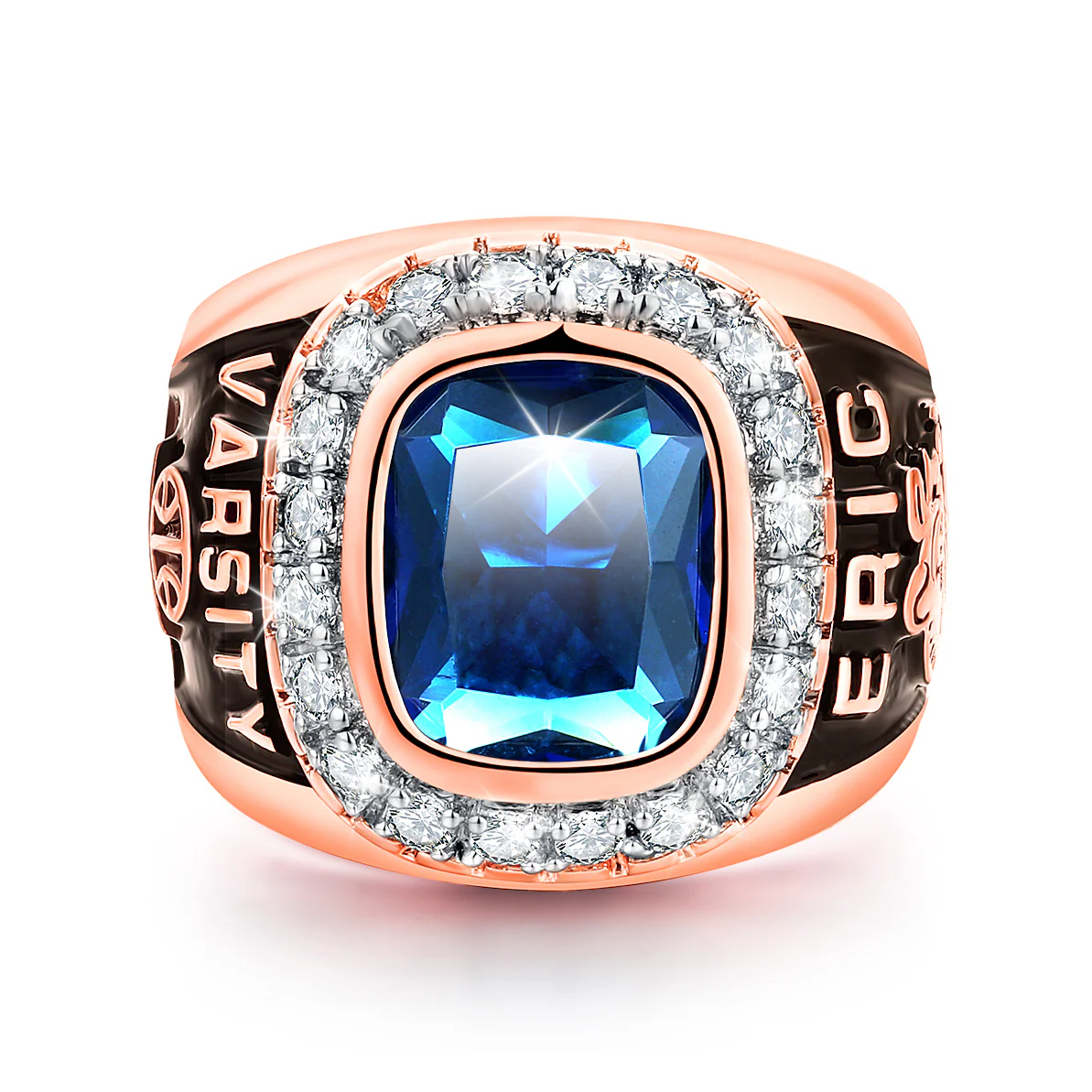 Men's 14K Rose Gold Plated CZ Encrusted Class Ring - Image 2