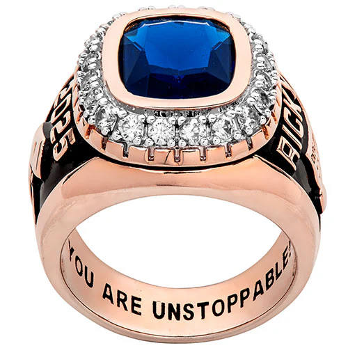 Men's 14K Rose Gold Plated CZ Encrusted Traditional Personalized Class Ring
