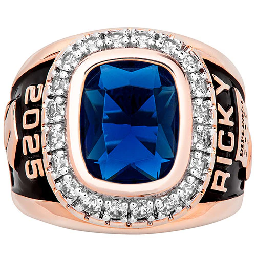 Men's 14K Rose Gold Plated CZ Encrusted Traditional Personalized Class Ring - Image 2