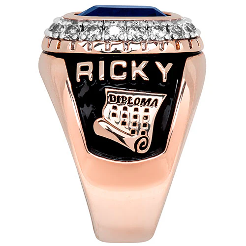 Men's 14K Rose Gold Plated CZ Encrusted Traditional Personalized Class Ring - Image 3