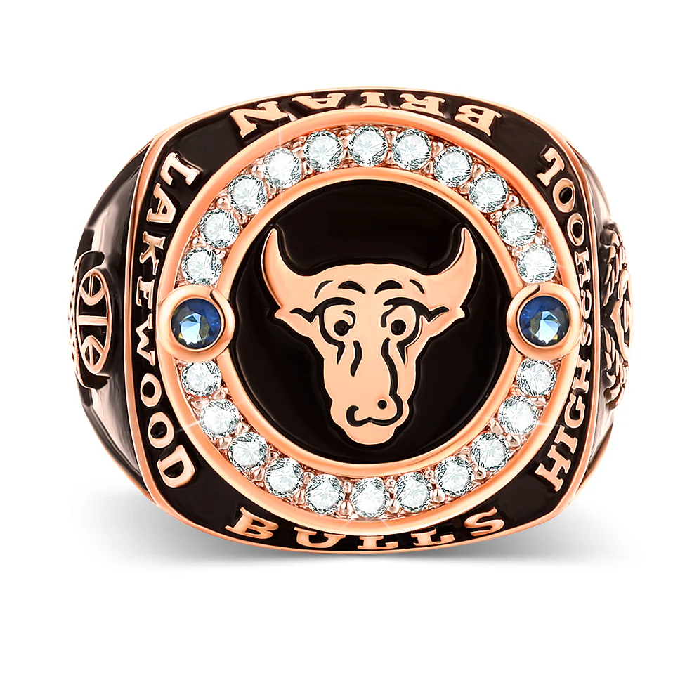 Men's 14K Rose Gold Plated CZ Multiple Graphics Traditional Birthstone Class Ring - Image 2