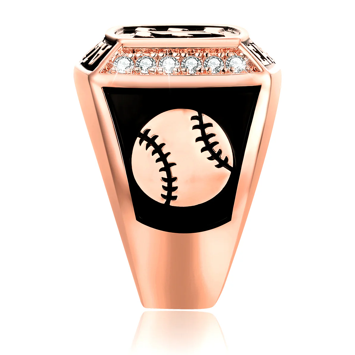 Men's 14K Rose Gold Plated Initial Traditional CZ Square Birthstone Class Ring - Image 3