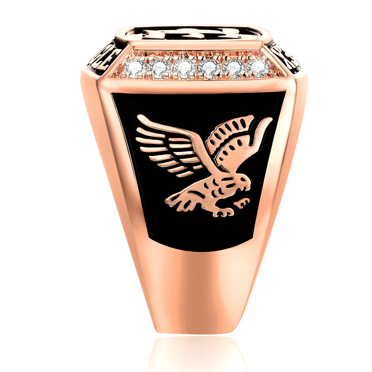 Men's 14K Rose Gold Plated Initial Traditional CZ Square Birthstone Class Ring - Image 4