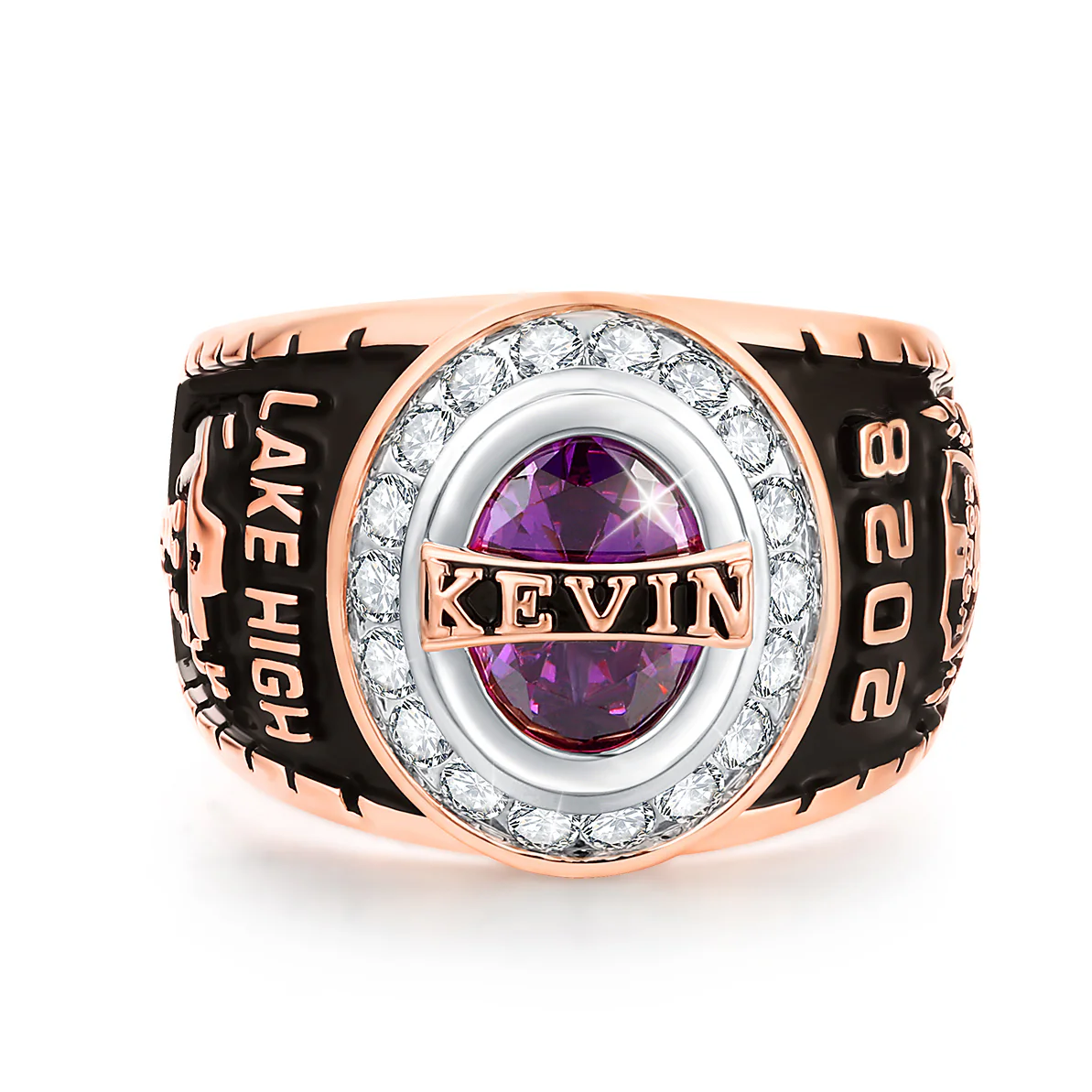 Men's 14K Rose Gold Plated Traditional CZ Oval Stone Personalized Top Class Ring - Image 2