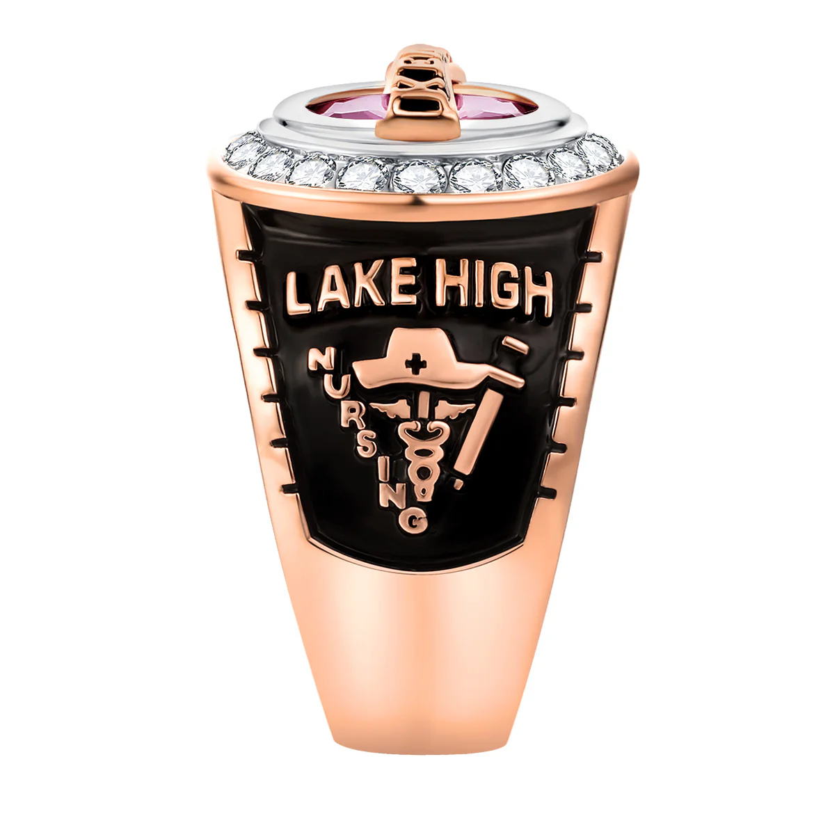 Men's 14K Rose Gold Plated Traditional CZ Oval Stone Personalized Top Class Ring - Image 3