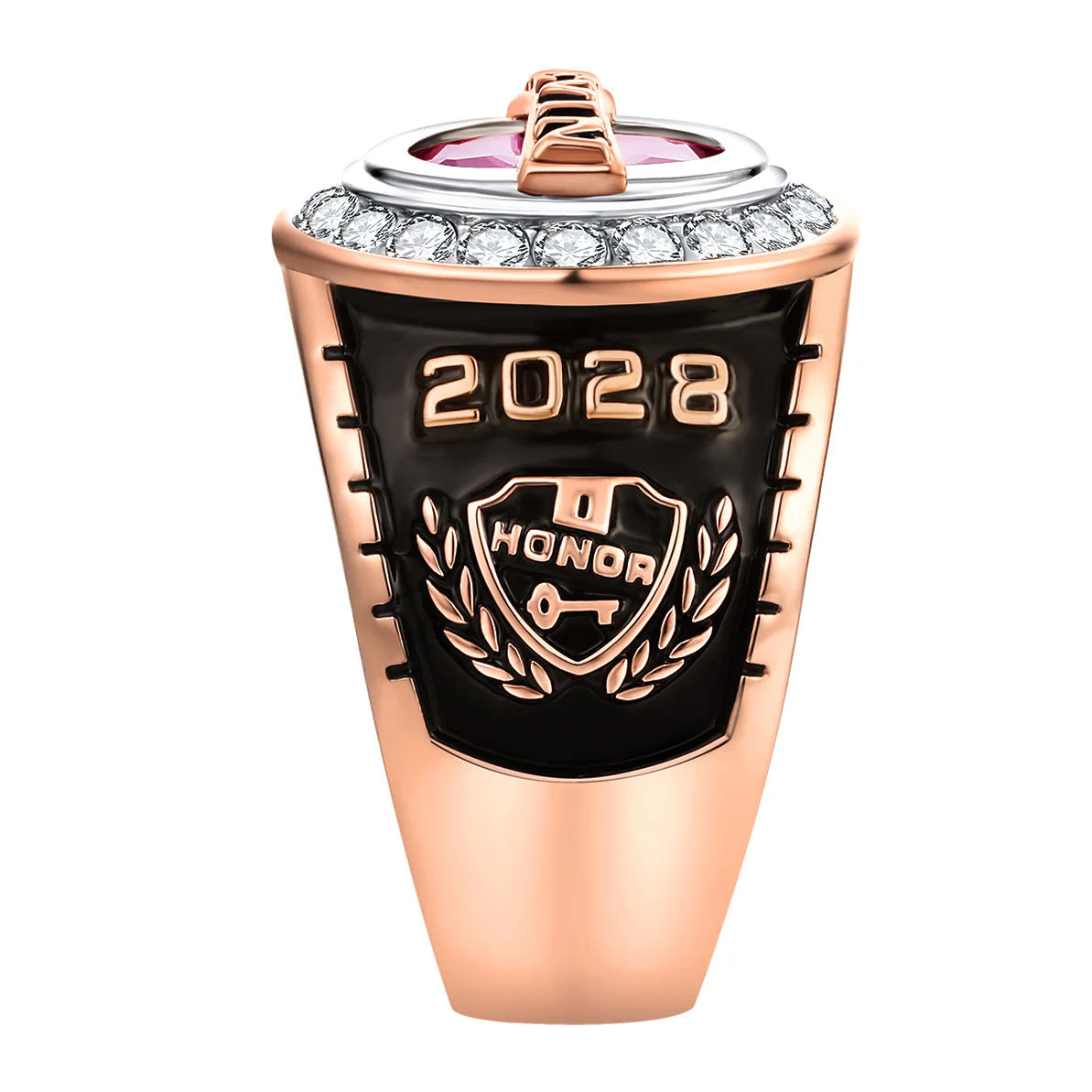 Men's 14K Rose Gold Plated Traditional CZ Oval Stone Personalized Top Class Ring - Image 4