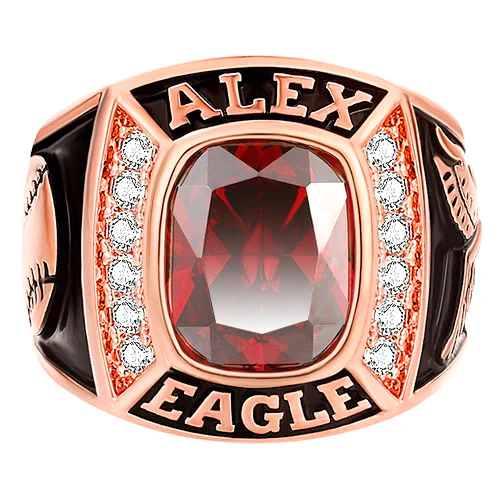 Men's 14K Rose Gold Plated Traditional CZ Square Birthstone Class Ring - Image 2