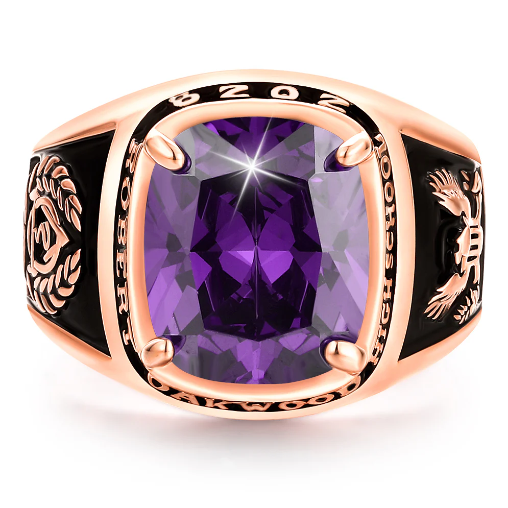 Men's 14K Rose Gold Plated Traditional Prong station Birthstone Class Ring - Image 2