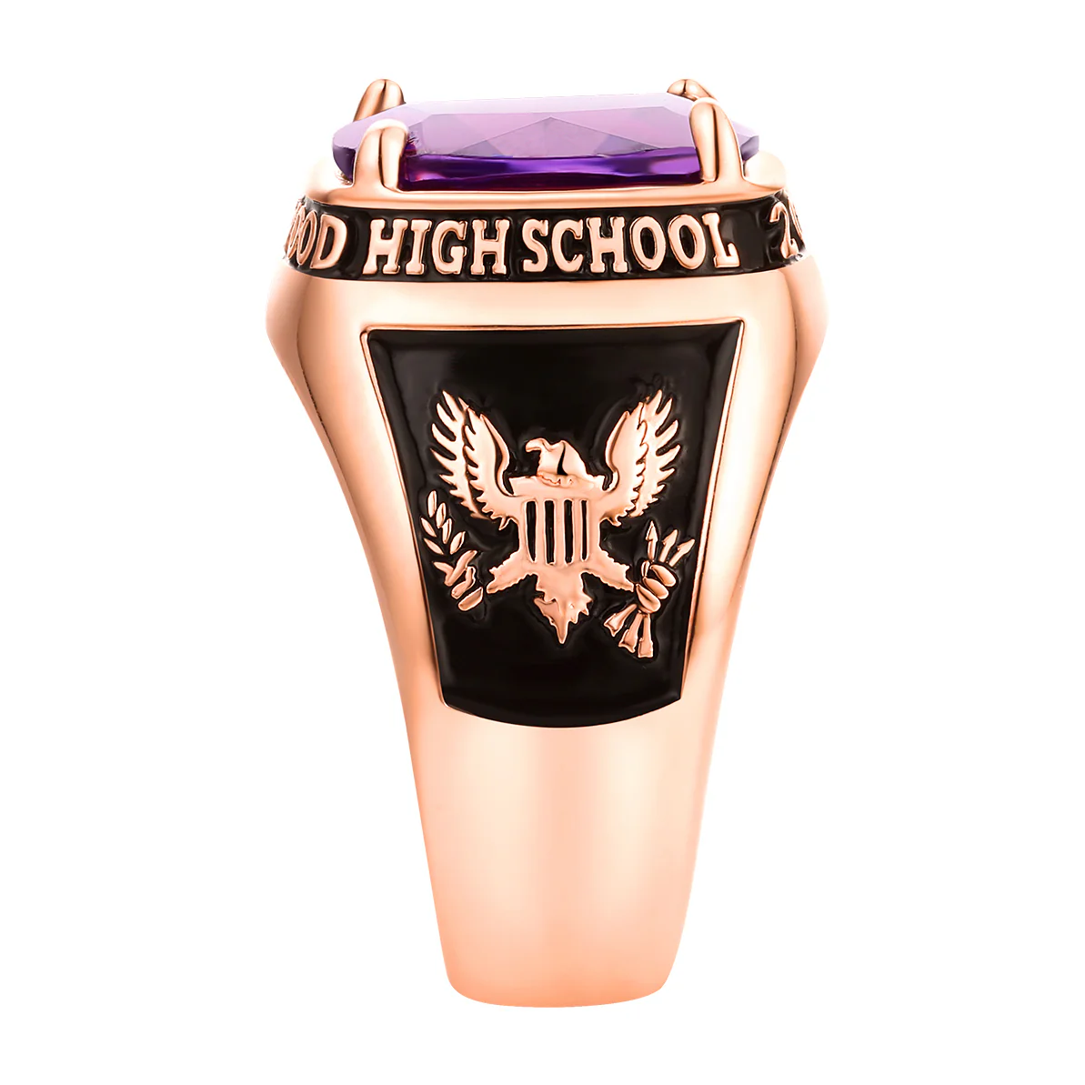 Men's 14K Rose Gold Plated Traditional Prong station Birthstone Class Ring - Image 4