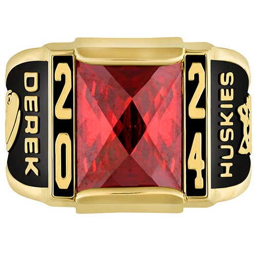 Men's 18K Gold over Sterling Traditional Deco Stone Class Ring - Image 2