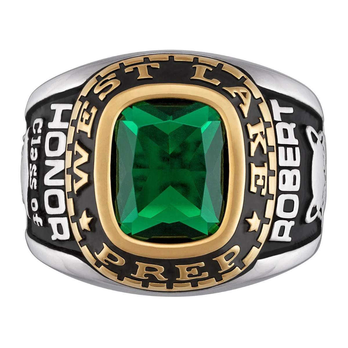Men's 2-Tone Platinum and 14K Gold Plated Birthstone Class Ring - Image 2