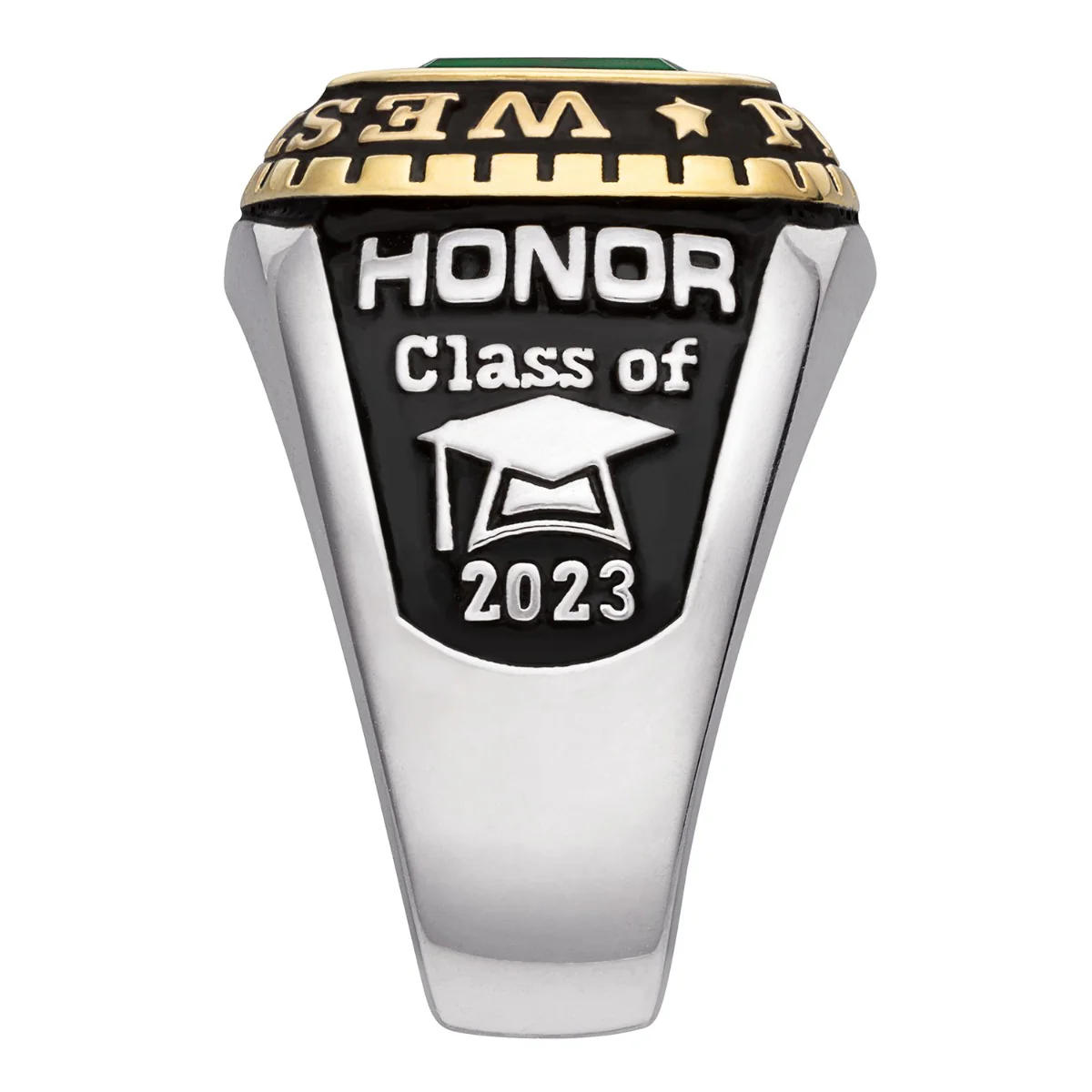 Men's 2-Tone Platinum and 14K Gold Plated Birthstone Class Ring - Image 3