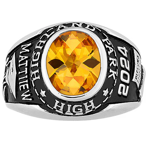 Men's CELEBRIUM Traditional Oval Checkerboard Birthstone Class Ring - Image 2